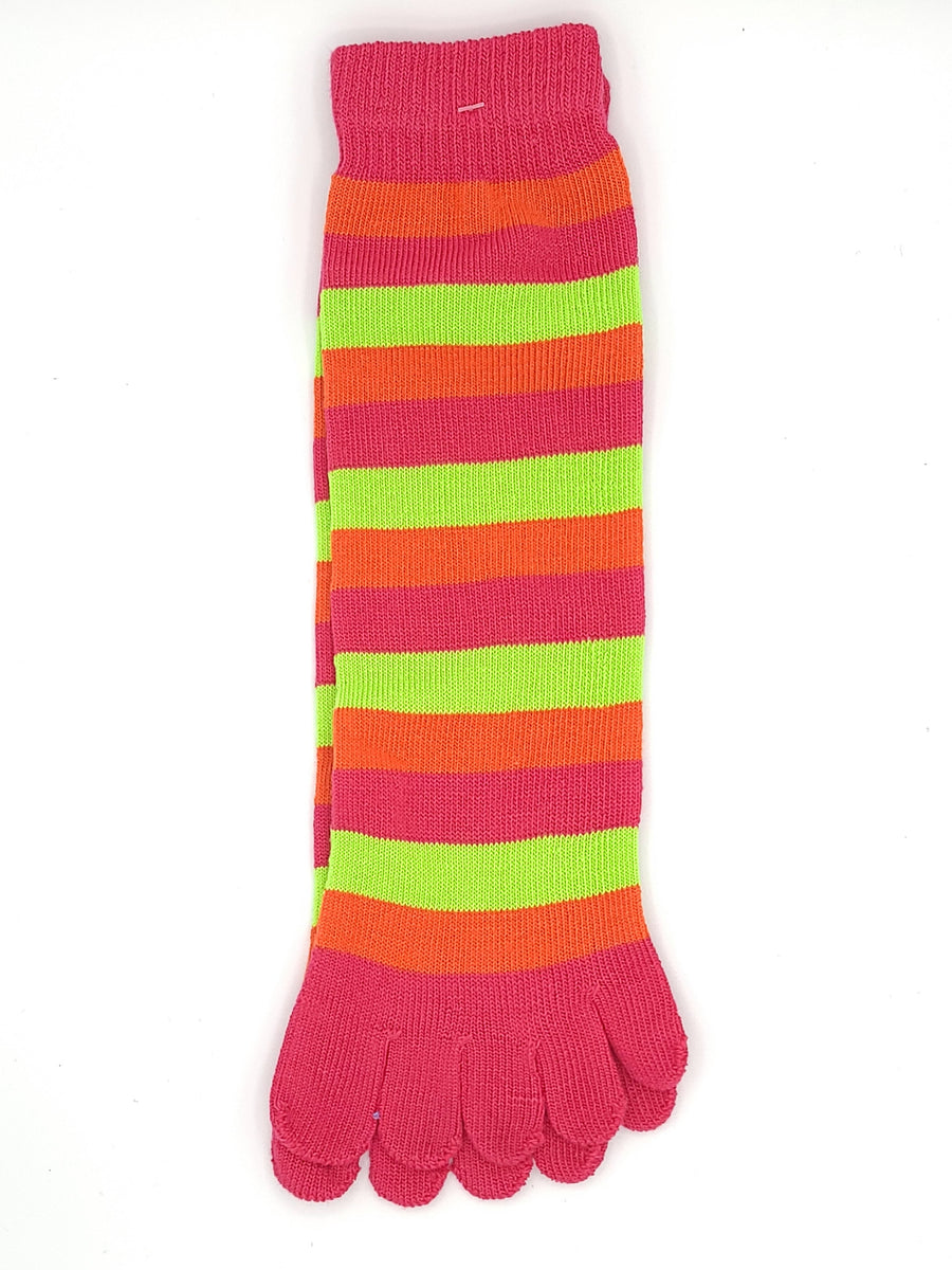 Vibrant Green, Red, and Orange Stripe Toe Socks | ToeHugger| ToeHugger.com