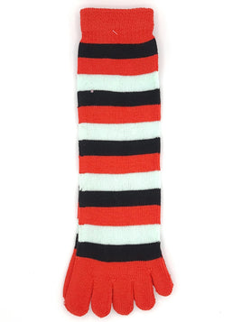 Red Black and Mint Stripe Toe Socks