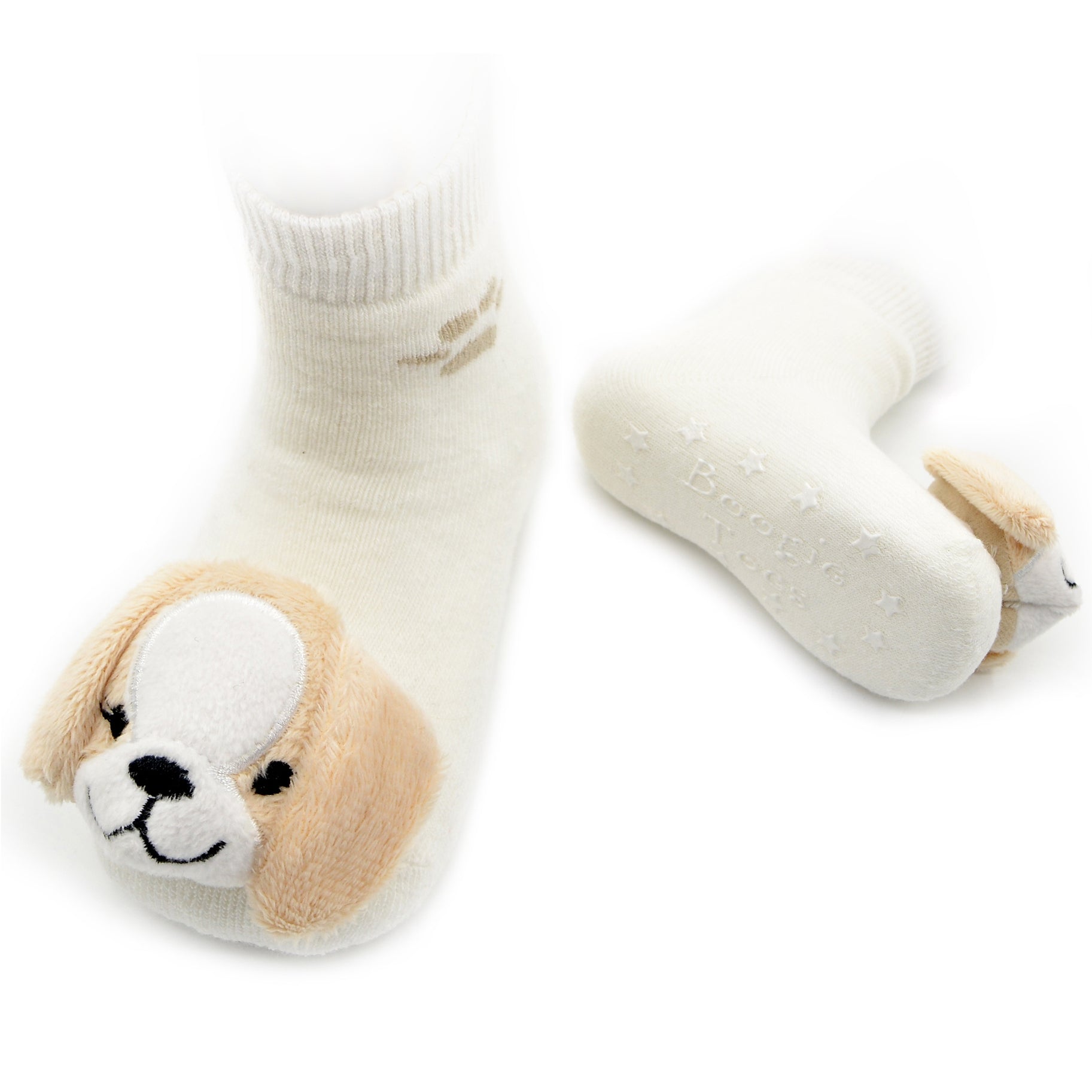 Beige Puppy Boogie Toes Rattle Socks